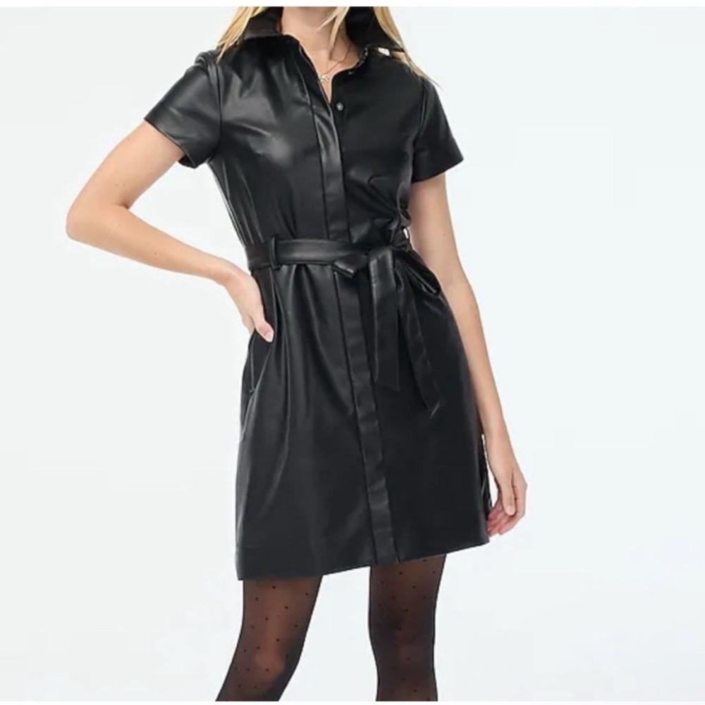 J Crew Faux Leather Belted Dress w/ buttons and pockets - NWT
